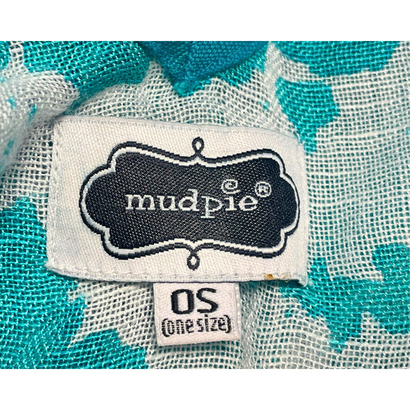 Mud Pie One Size Swim Cover Poncho Ruana Linen Blend Aqua Blue Shell Print Beach - Picture 7 of 8